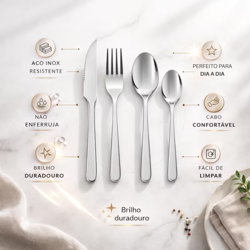 Conjunto de Talheres de Aço Inoxidável com 48 Peças