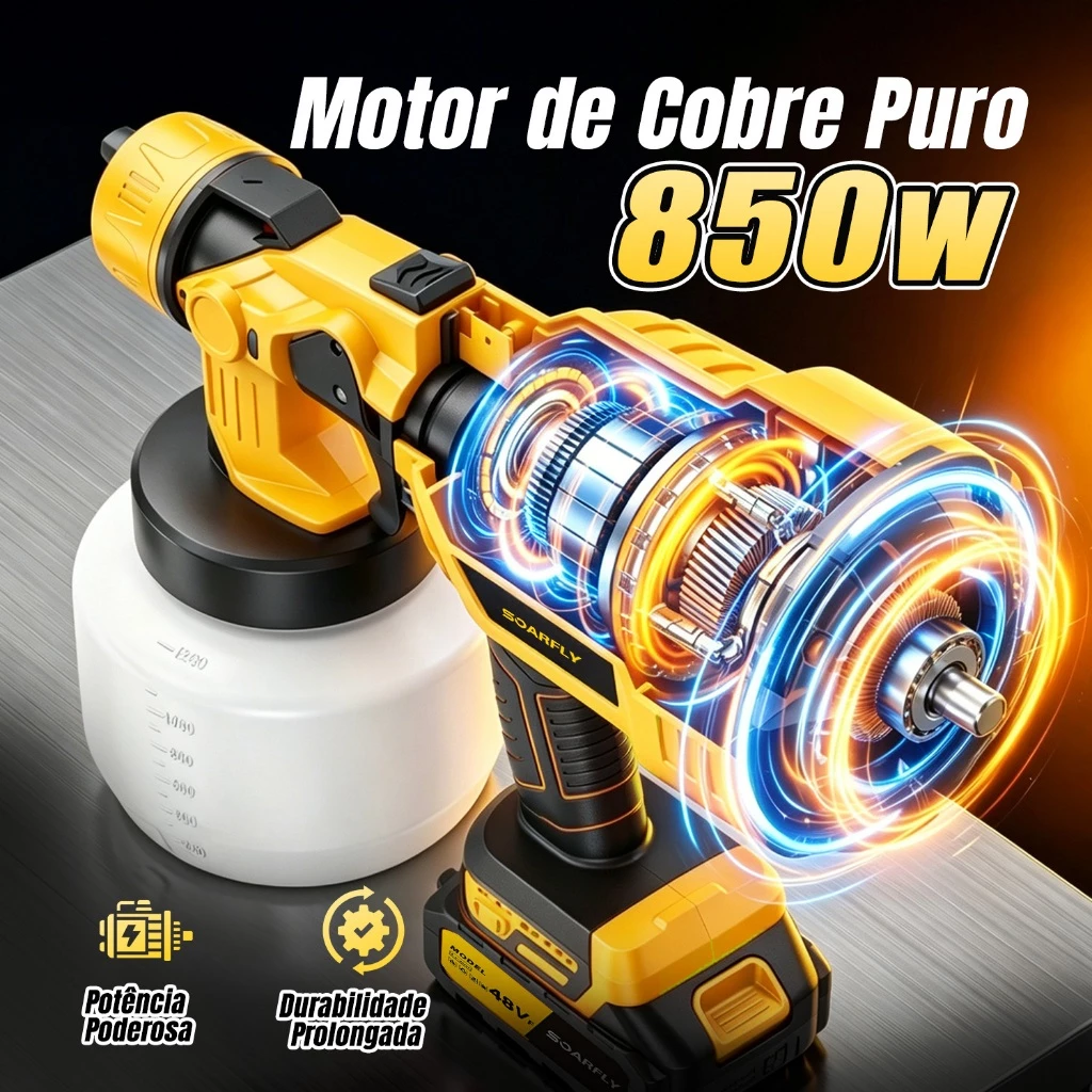Pistola Pulverizador de Tinta Portátil 850W + 2 Baterias 48V