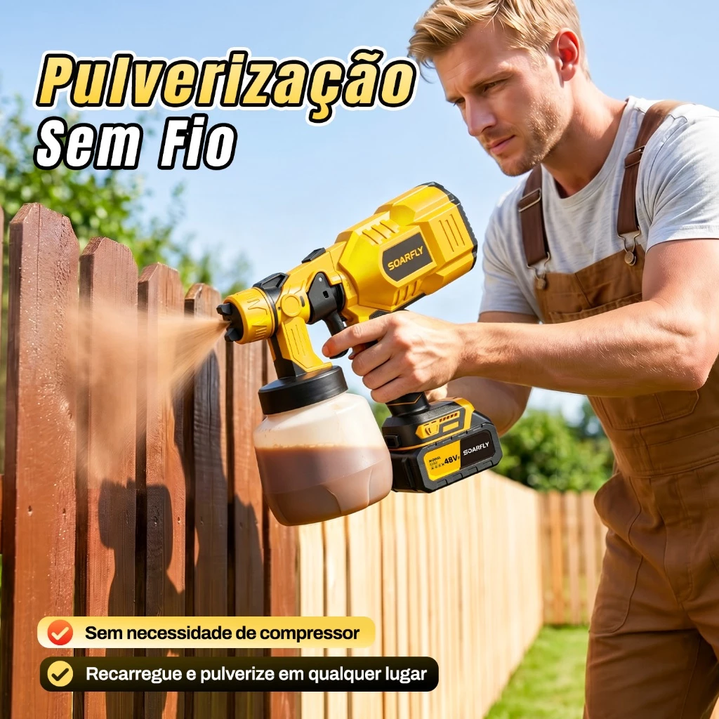 Pistola Pulverizador de Tinta Portátil 850W + 2 Baterias 48V