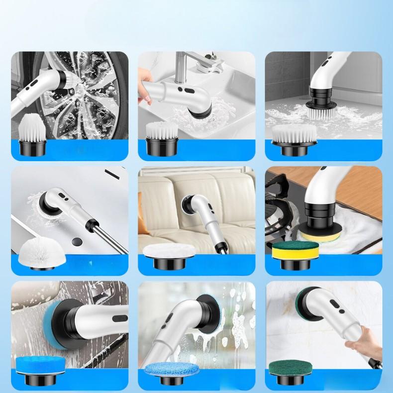 Escova de Limpeza Elétrica Multifuncional 9 em 1 · Retrátil · Sem Fio · Banheiro, Cozinha, Quarto e Carro