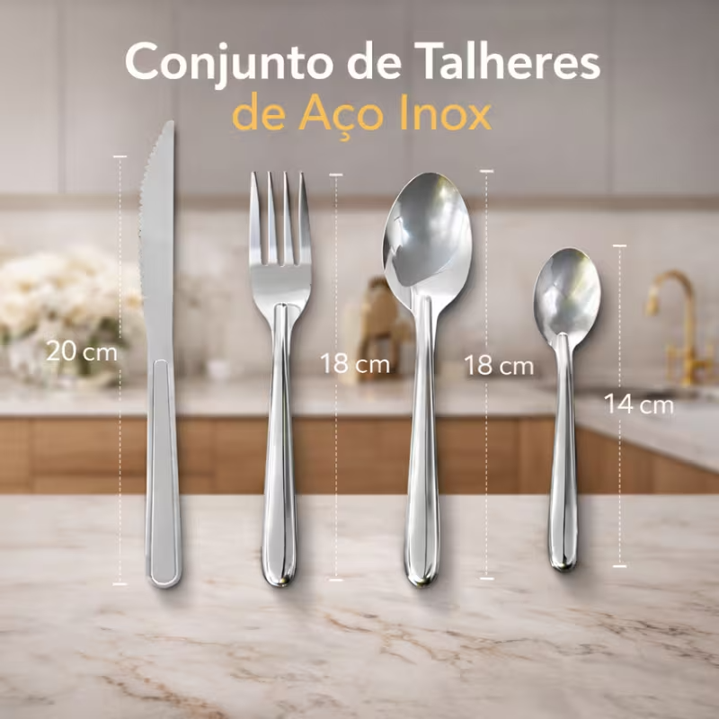 Conjunto de Talheres de Aço Inoxidável com 48 Peças