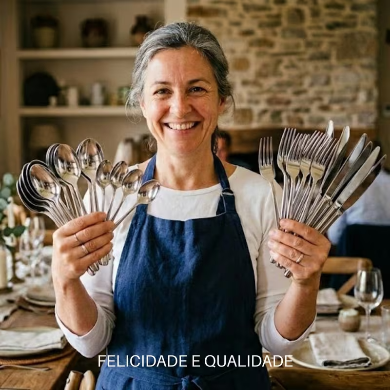 Conjunto de Talheres de Aço Inoxidável com 48 Peças
