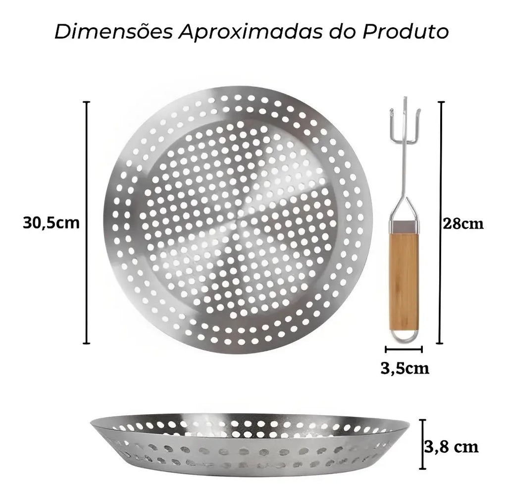 Kit Churrasco Completo 3 em 1 – Mesa Dobrável + Frigideira Inox + Kit Tramontina