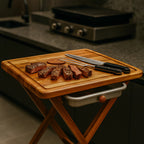 Kit Churrasco Completo 3 em 1 – Mesa Dobrável + Frigideira Inox + Kit Tramontina